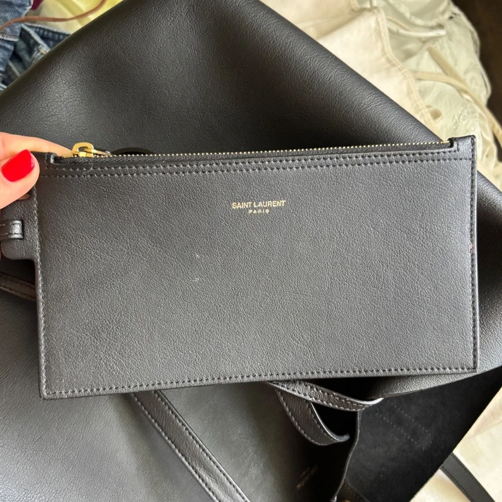 Saint Laurent Black Leather Tote and Matching Wallet